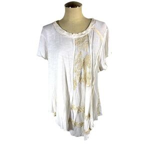Free People Cream Off White Oversized Short Sleeve Embroidered Floral Size S